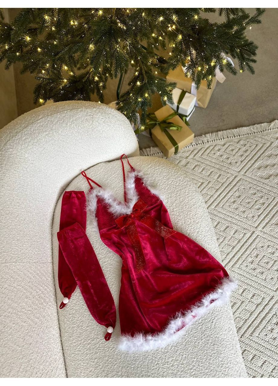 Червоний зимній новорічний образ з рукавичками Vakko