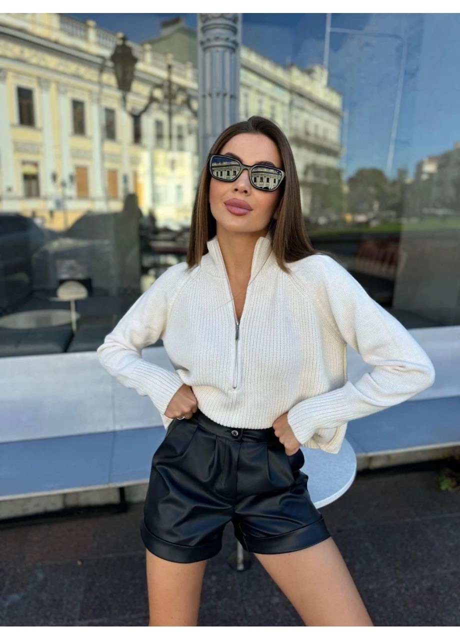 Жіночі базові чорні шорти з екошкіри No Brand (371805688)