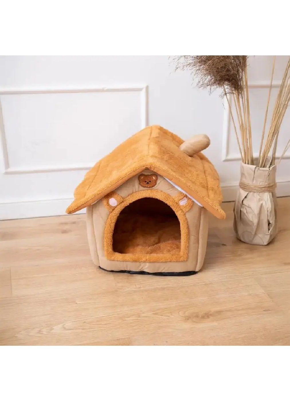 Плюшевий прямокутний будиночок лежанка для тварин котів собак дрібних порід 42х35х38 см (481094-Prob) Бежевий розмір М Unbranded (353590255)