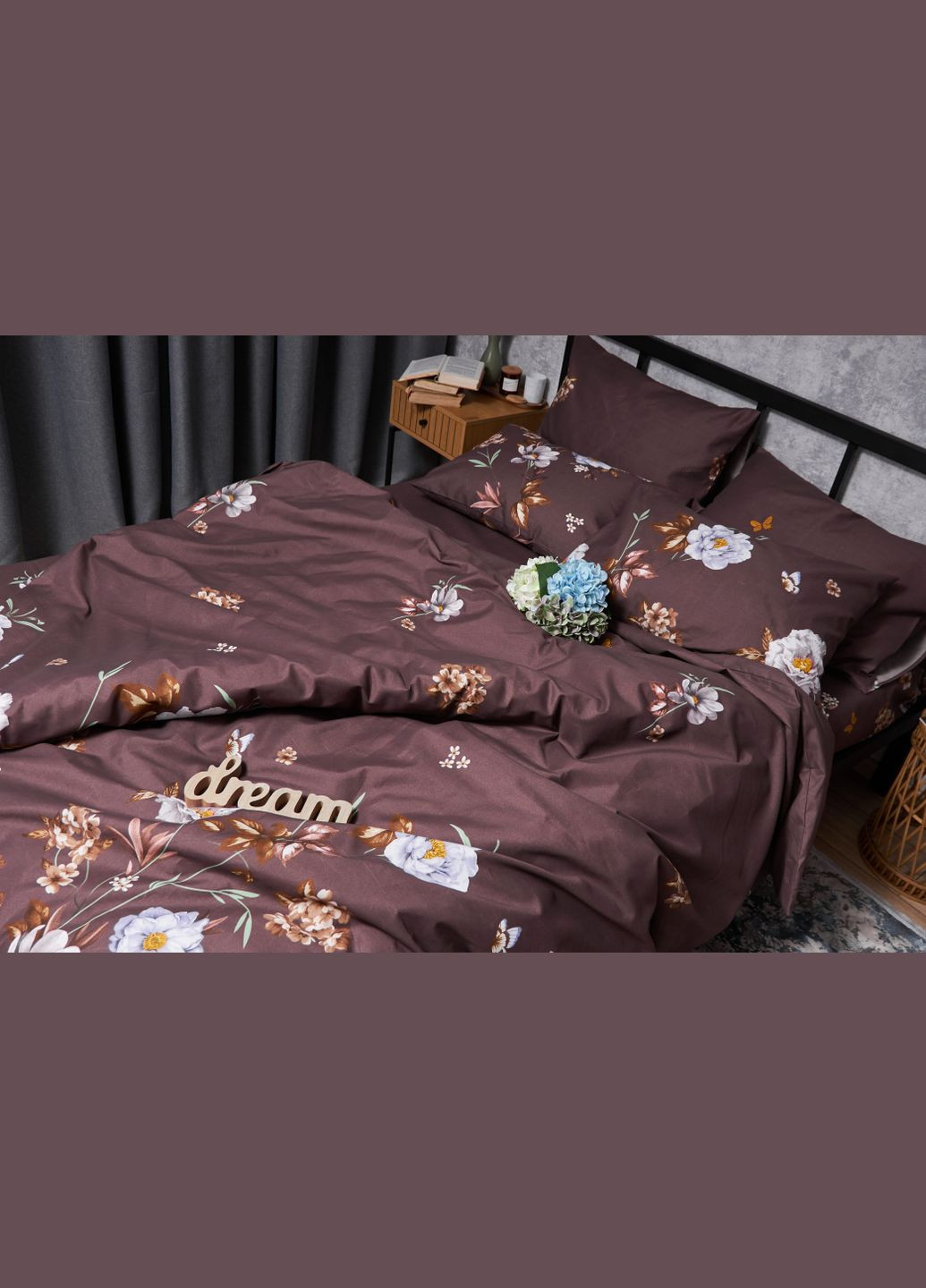 Комплект постельного белья Микросатин Premium «» семейный 143х210х2 наволочки 2х50х70 (MS-820005031) Moon&Star floral mocha (293147800)