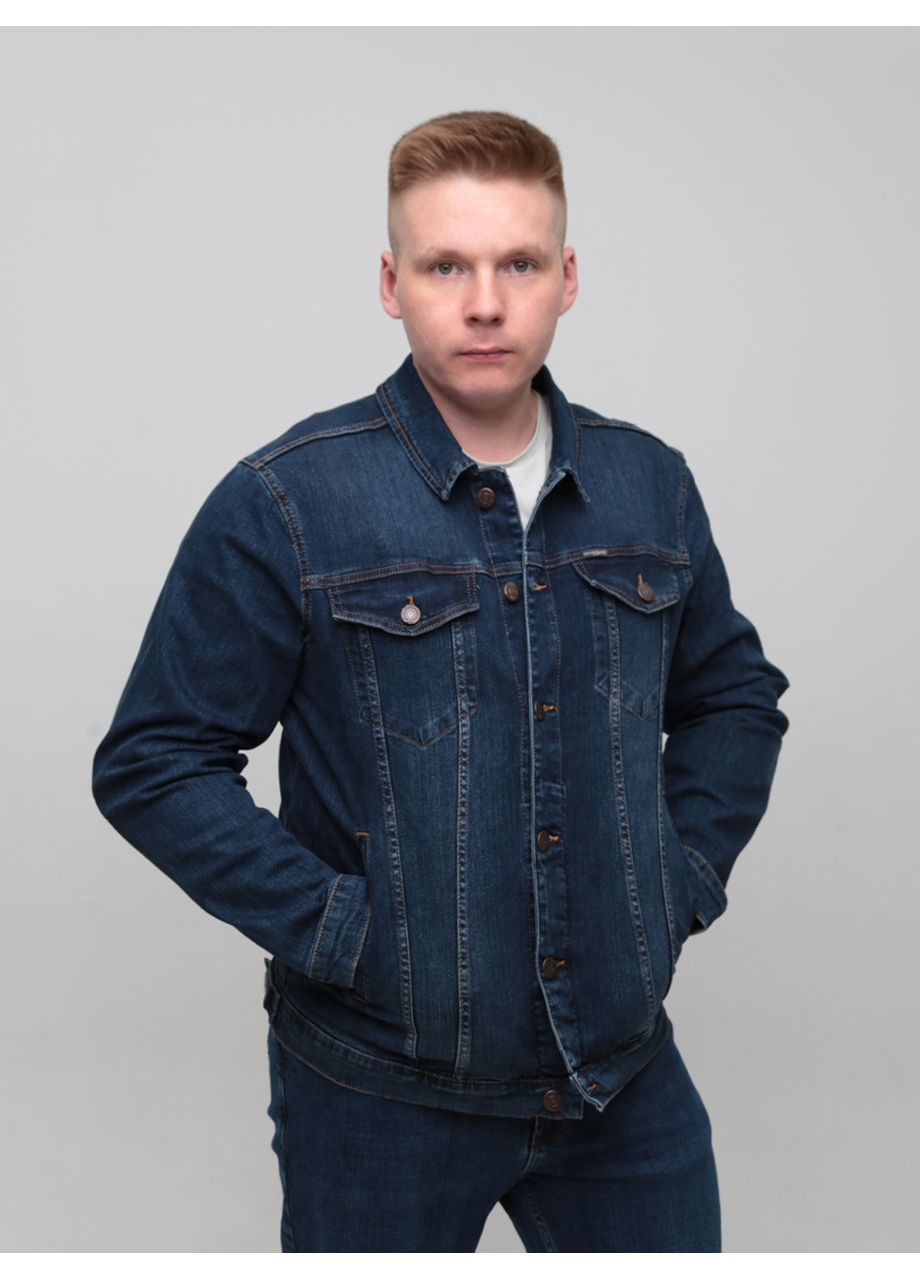 Темно-синяя демисезонная куртка джинсовая мужская темно-синяя куртка-пиджак FRANCO BENUSSI Пряма