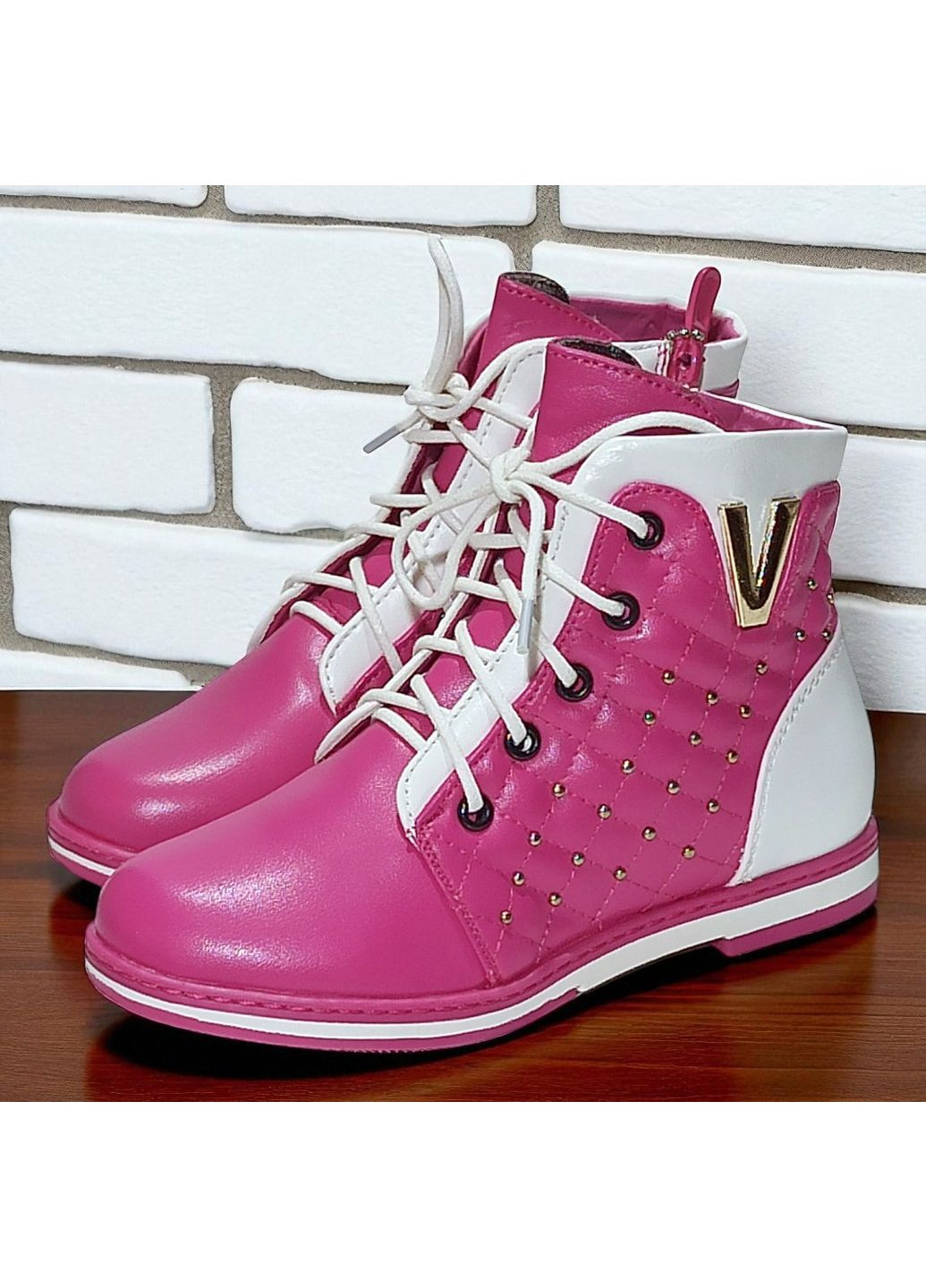 Малиновые повседневные осенние демисезонные утепленные ботинки для девочки на флисе Meekone