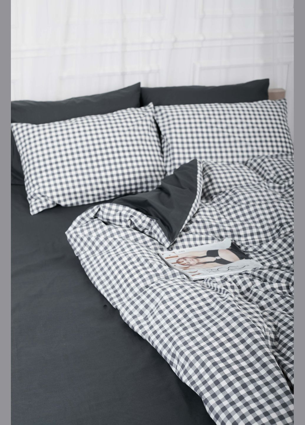 Комплект постельного белья семейный 160х220х2 наволочки 2х50х70 Ranforce Elite (MS-820000031) Moon&Star Gray Square (284416534)