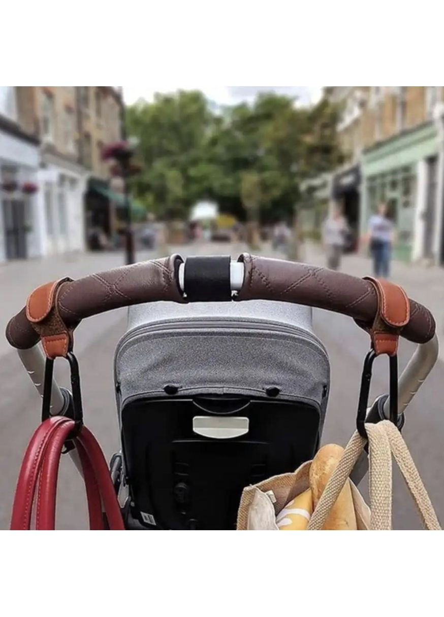 Гачки-карабіни для коляски та автокрісла з кріпленням на липучці 2 шт Коричневі Lencent (354821997)