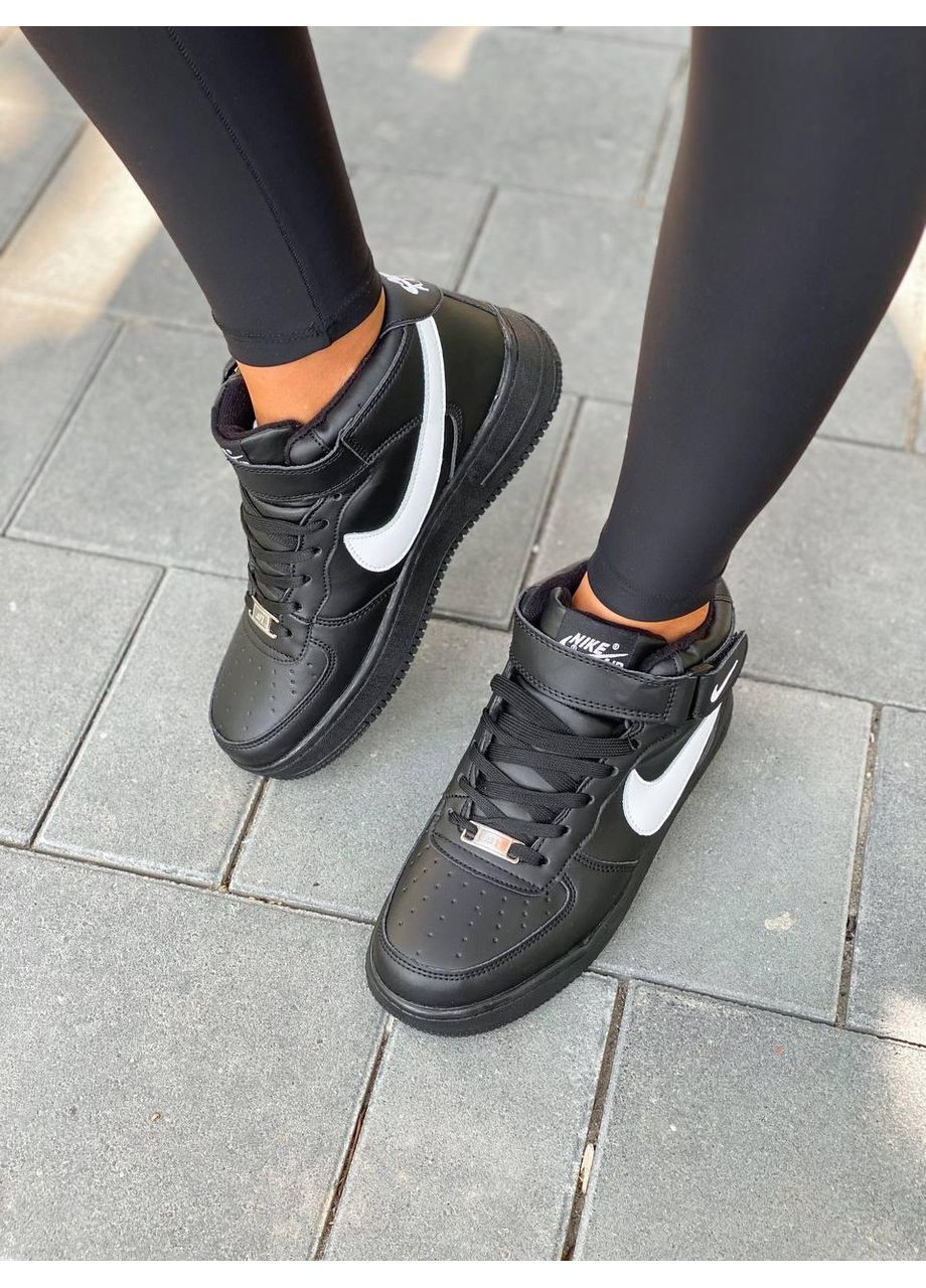 Чорні Зимовий кросівки чоловічі nike air force mid winter black white найк аір форс 1 преміум No Brand