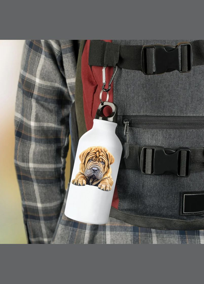 Фляга (пляшка) для води з карабіном Собака (Туристична, Для кемпінгу, Для спорту) #20 500 мл Білий No Brand (323639787)