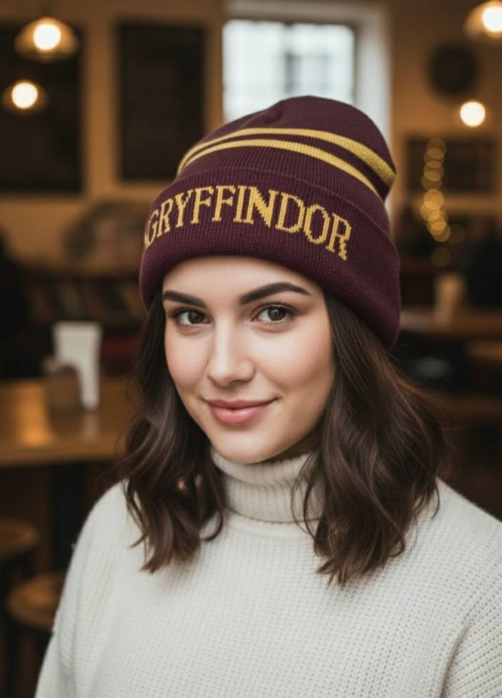Тёплая вязаная шапка-бини с надписью Гриффиндор унисекс My Kigu (363838741)