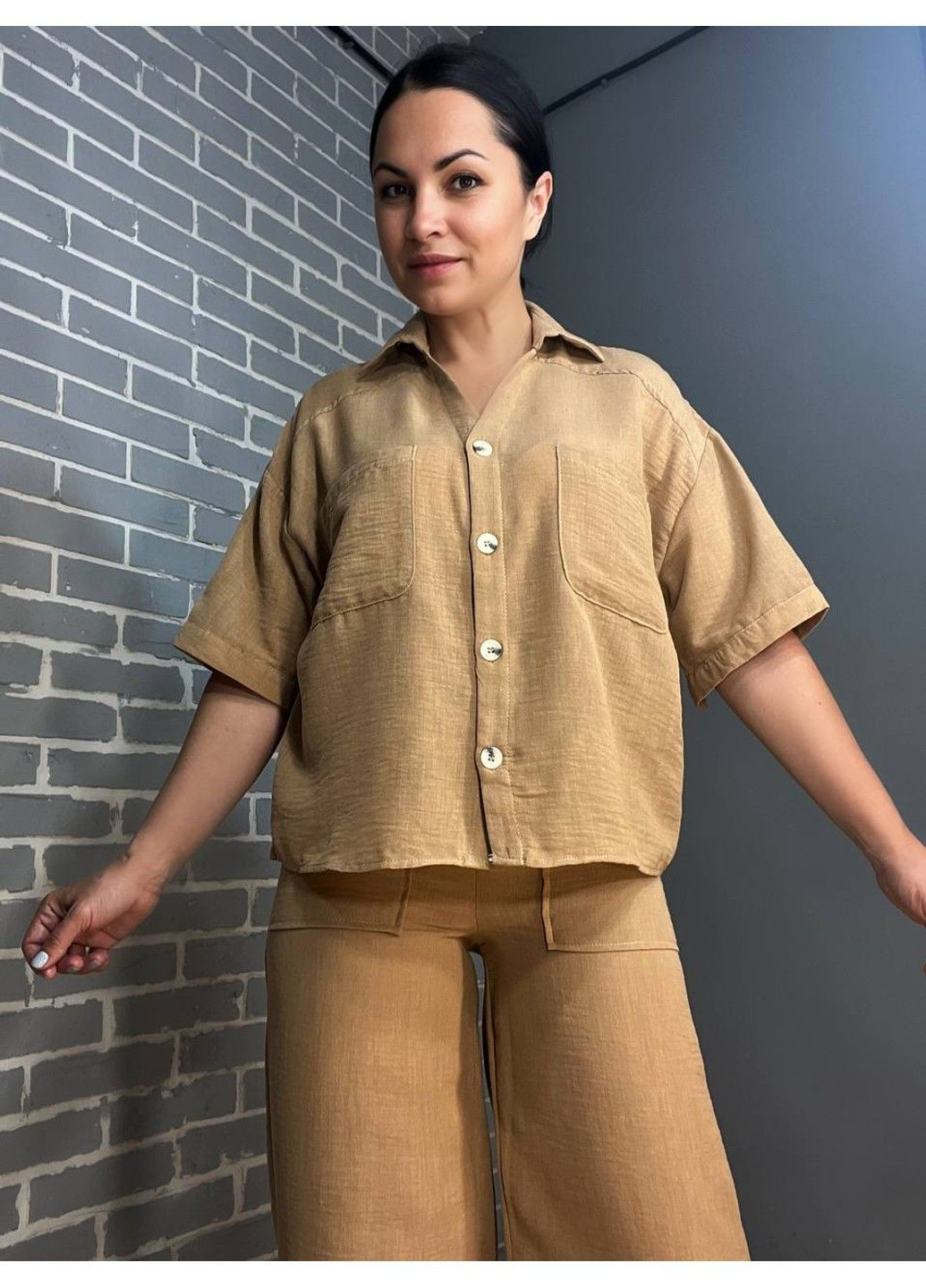 Костюм жіночий 4157 сорочка оверсайз брюки з розрізами побоках рівні від стегна MIX RAY (304291652)