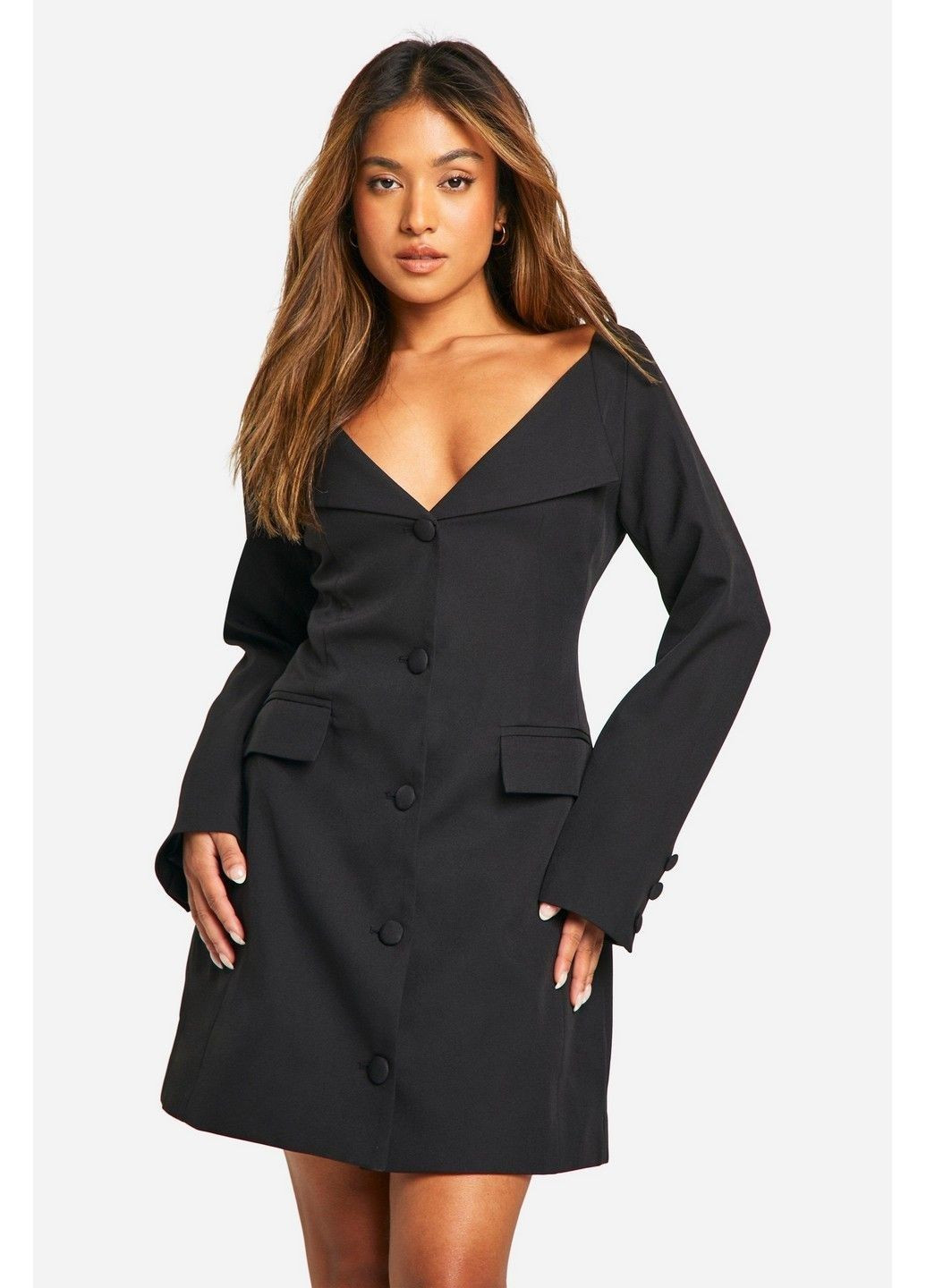 Чорна ділова сукня-піджак Boohoo однотонна