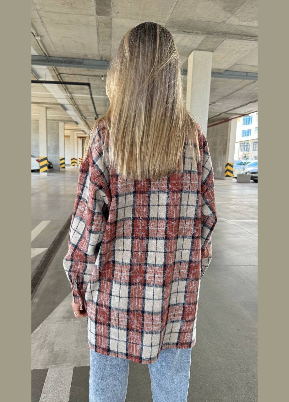 Бежевая спортивная, домашний, повседневный, кэжуал, джинсовая рубашка в клетку No Brand с длинным рукавом