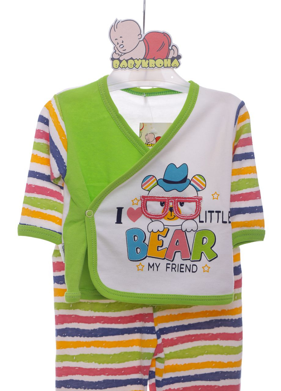 Зелений демісезонний комплект розпашонка, повзунки, шапочка трикотажний для хлопчика bear 56 см (42587) Donino