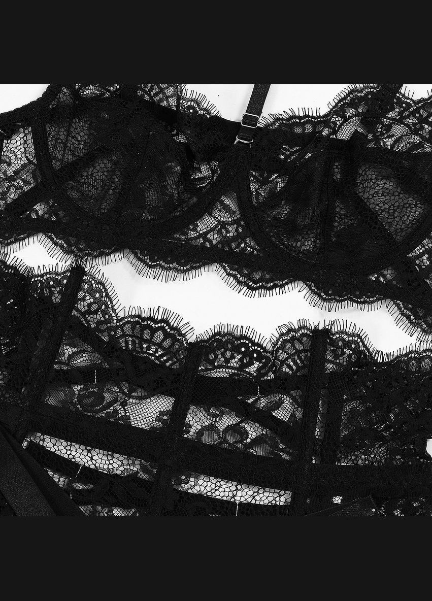 Черный сексуальний и привлекательний комплект белья чокер лиф трусики-стринги пояс гартери Veronica
