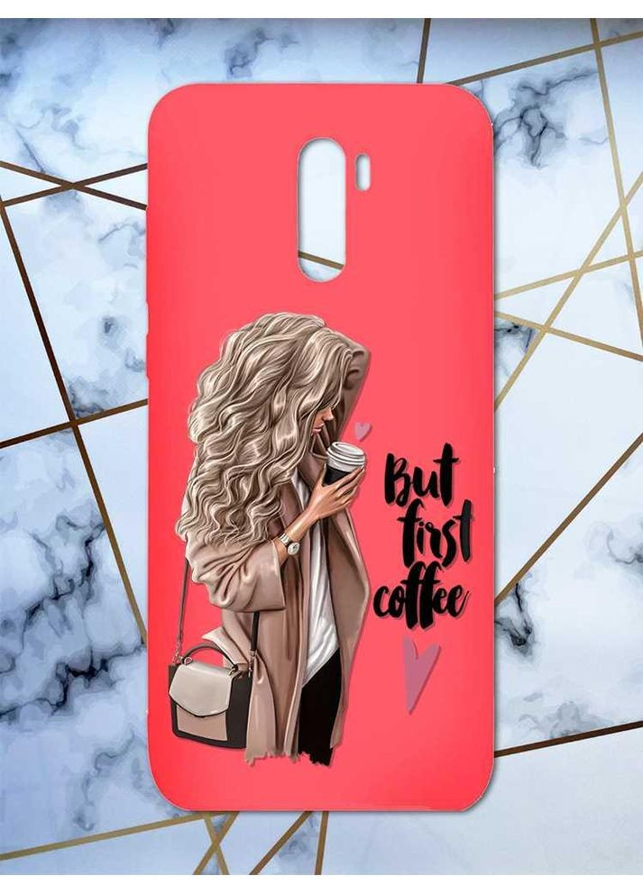 Матовий червоний чохол на Xiaomi Redmi Note 8 Pro дизайн Дівчина з кавою принт 114 Creative (359497222)