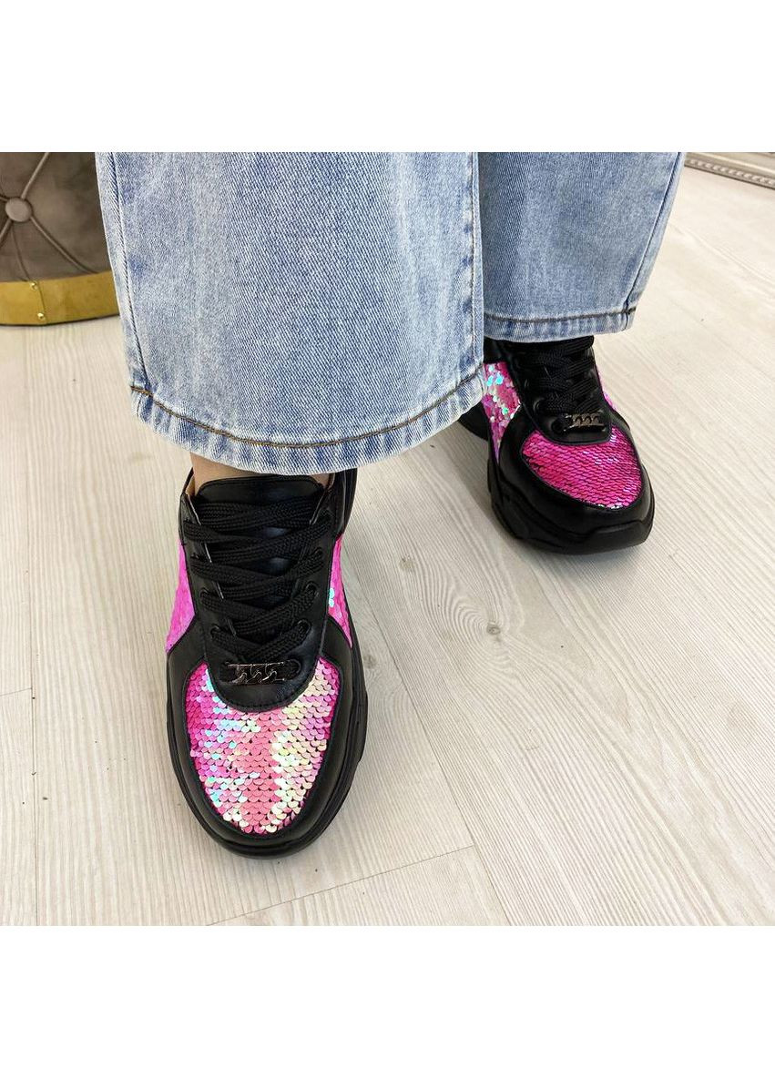 Стильные женские черные кроссовки на шнуровке, декорированы пайетками. 37 размер Vasha para чёрные демисезоны (353687135)