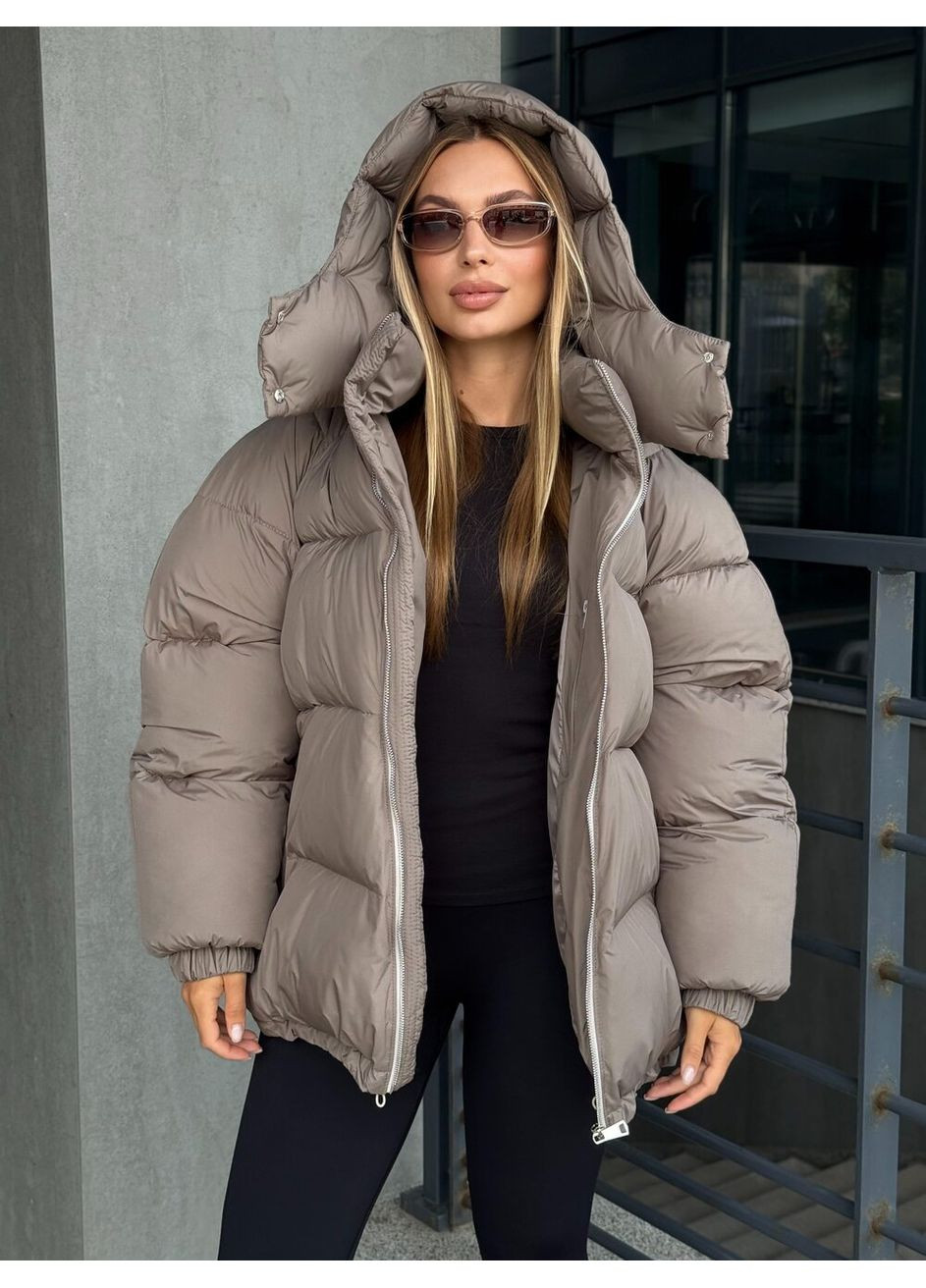 Бежевая зимняя теплый женский пуховик шелл MioRichi