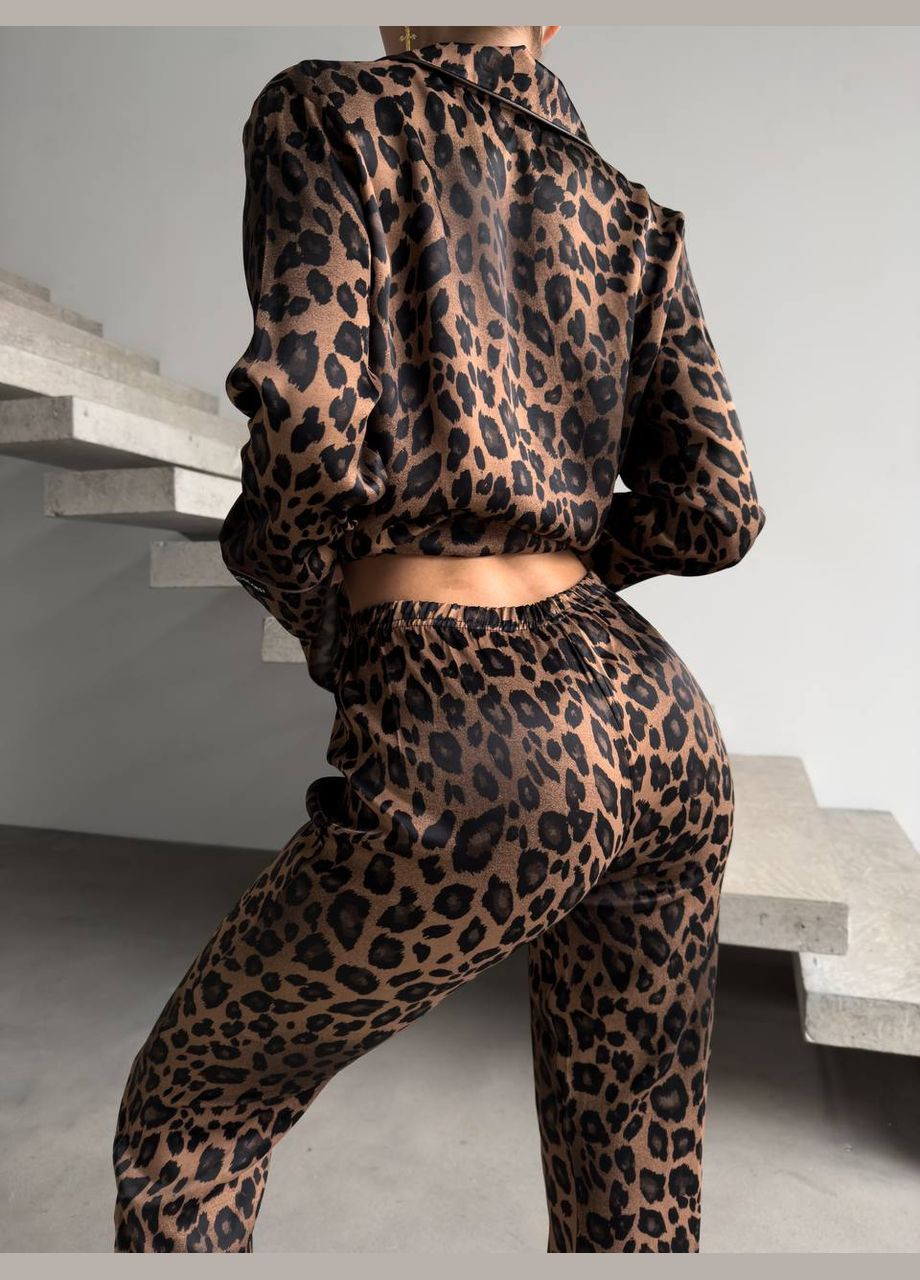 Комбінована всесезон стильна затишна піжама з леопардовим принтом сорочка + брюки No Brand