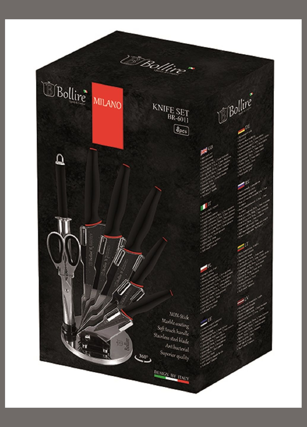 Набор ножей Milano 8 предметов Bollire чорний,