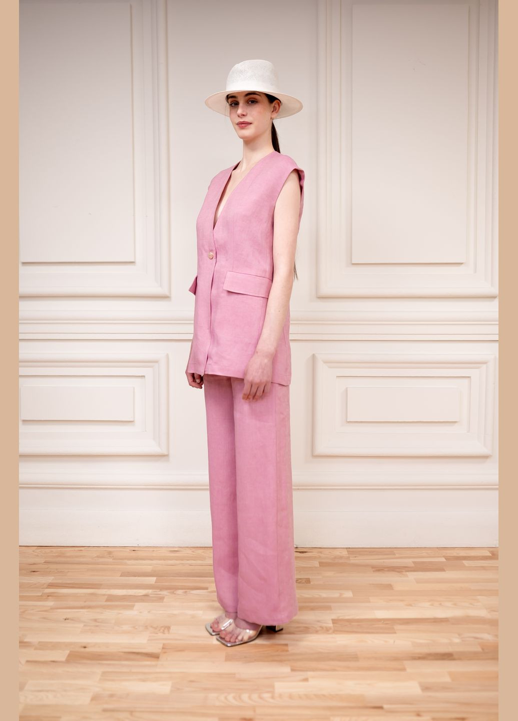 ЛЛЯНИЙ ДОВГИЙ ЖИЛЕТ РОЖЕВОГО КОЛЬОРУ В РОМАНТИЧНОМУ СТИЛІ БОДРУМ Dolcedonna (340114179)