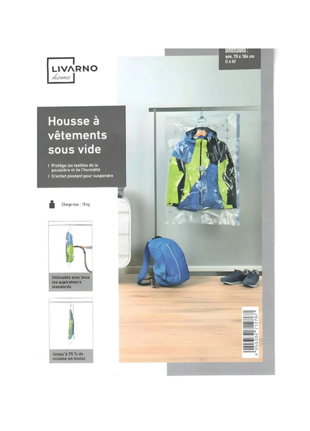 Вакуумний пакет з гачком для зберігання верхнього одягу 70х104см комбінований Livarno home (352777979)
