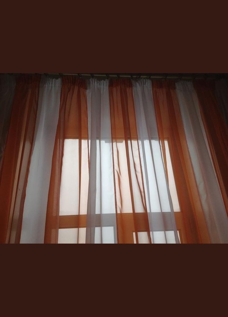 Готовый тюль в бело-оранжевую полоску на кухню, в зал, в детскую 450*270 см. Hanna (317171303)