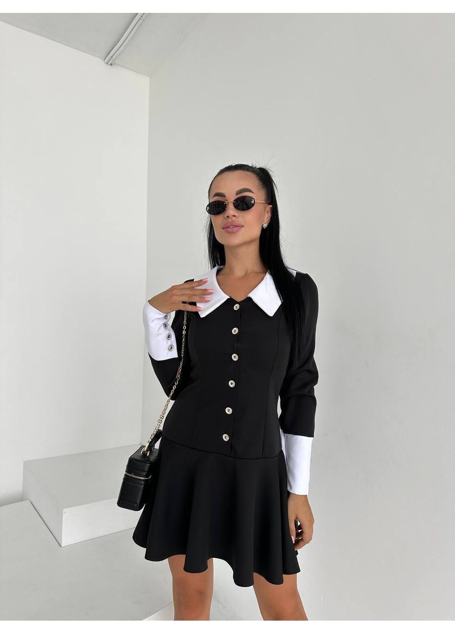 Черное праздничный платье из креп-костюмки – элегантный черно-белый образ ✨ (замеры в описании) DK/DL Мода без кордонів с абстрактным узором