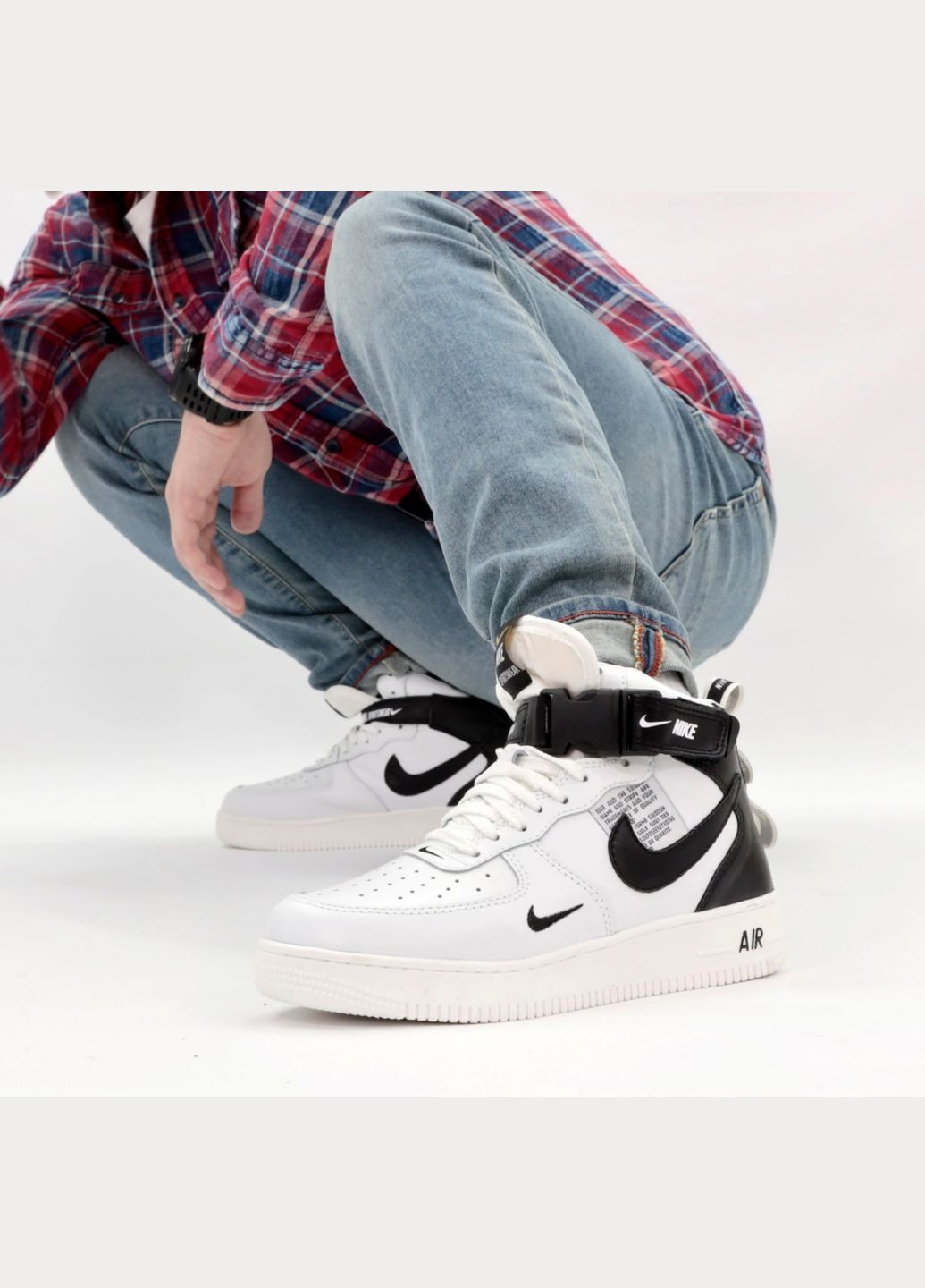 Білі Зимовий кросівки зимові чоловічі і жіночі nike air force 1 utiliti winter white black fur | найк аір форс 1 високі білі чорні з хутром No Brand