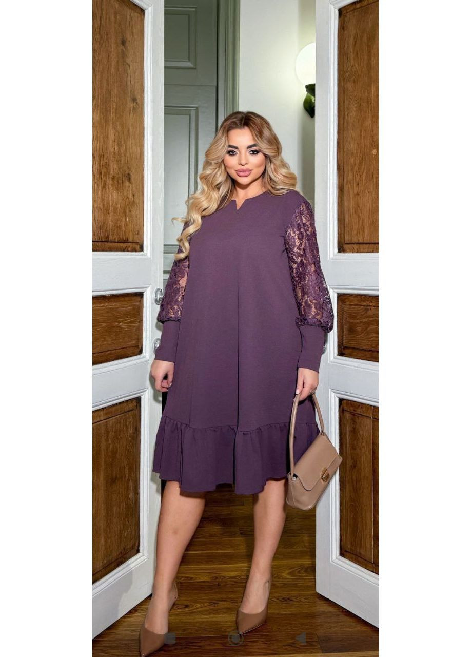 Світло-фіолетова святковий, повсякденний, ділова, кежуал жіноча сукня великих розмірів а-силует Style Point однотонна