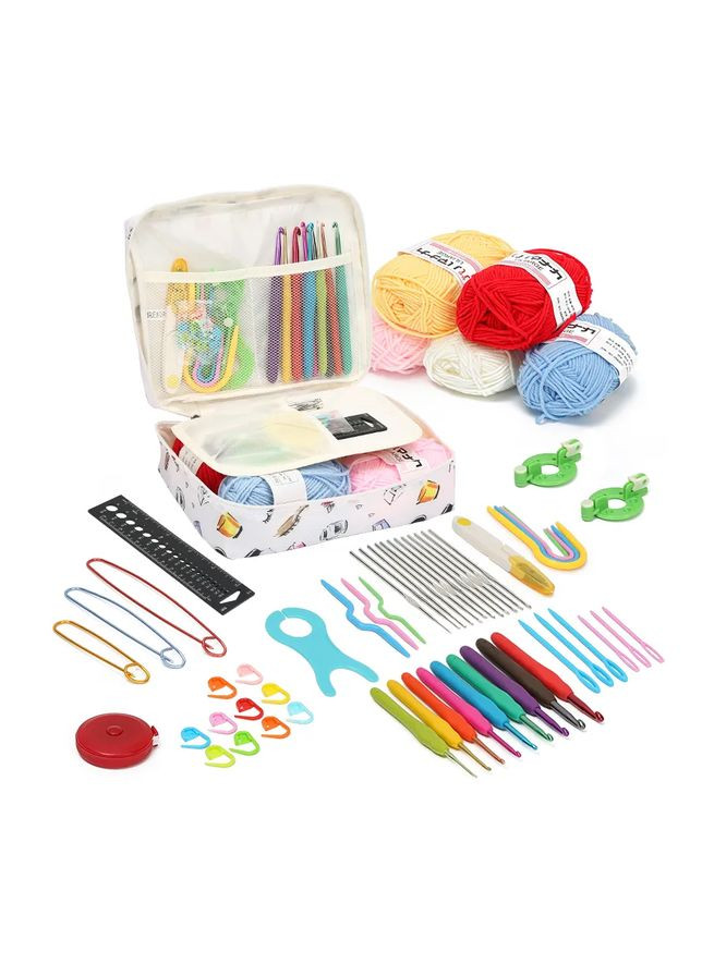 Набор для вязания крючком в косметичке белого цвета. Крючков (337341917)