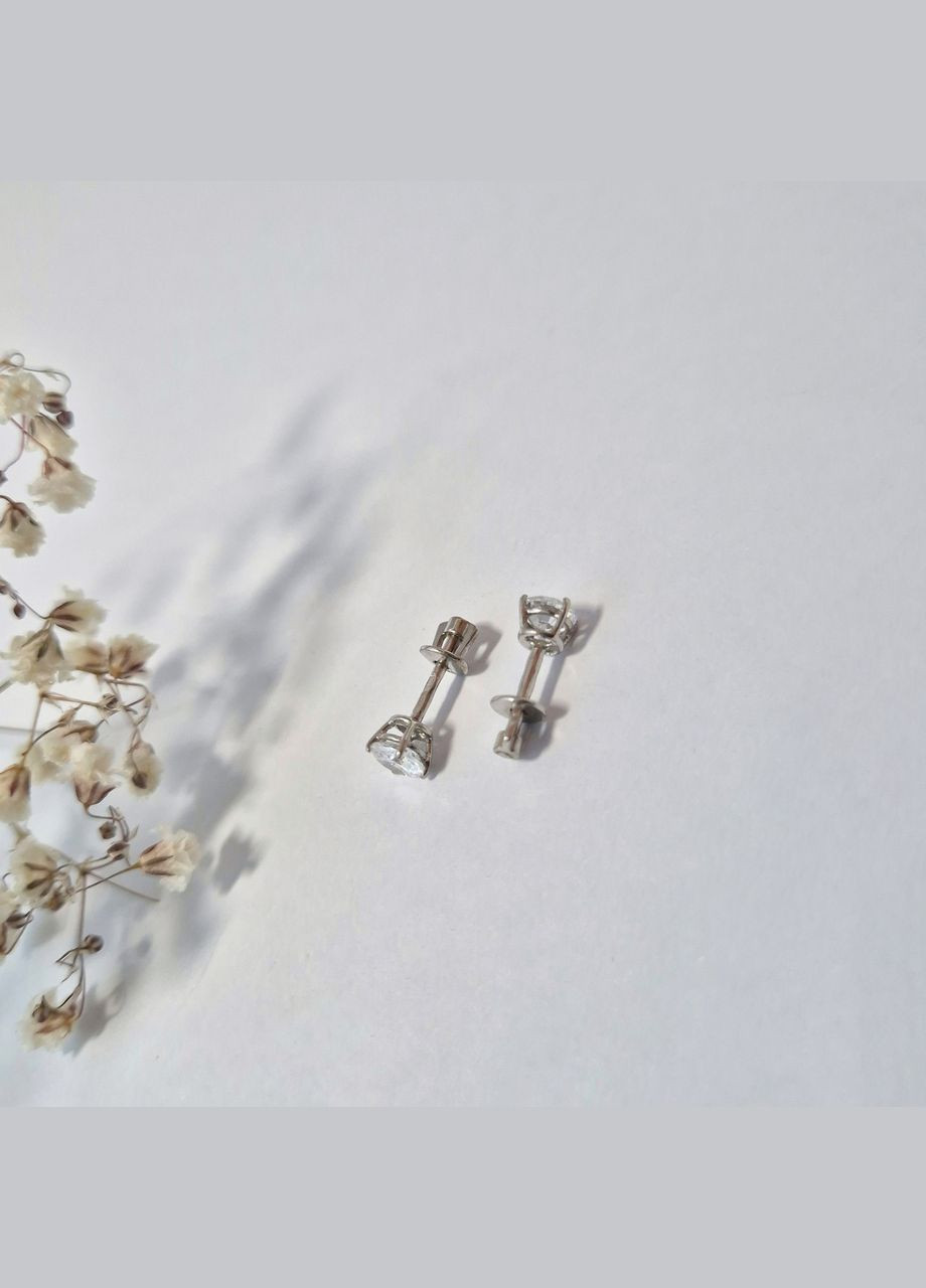 Серебряные серьги гвоздики на закрутках с Белым камнем 5 мм серебро 925 пробы Родированное 72236б 1.18г No Brand (315359667)