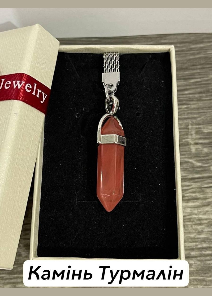 Кулон маятник с натуральным камнем Турмалин в виде кристалла шестигранника на брелке в подарочной коробочке Овен (326807813)