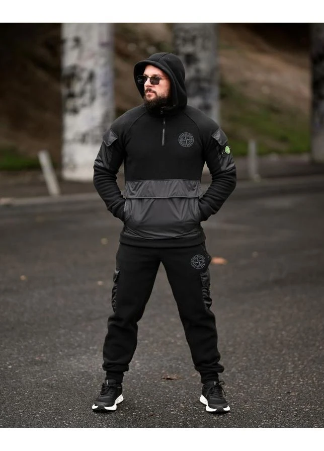 Мужской зимний спортивный костюм на флисе черный Stone Island (368778894)
