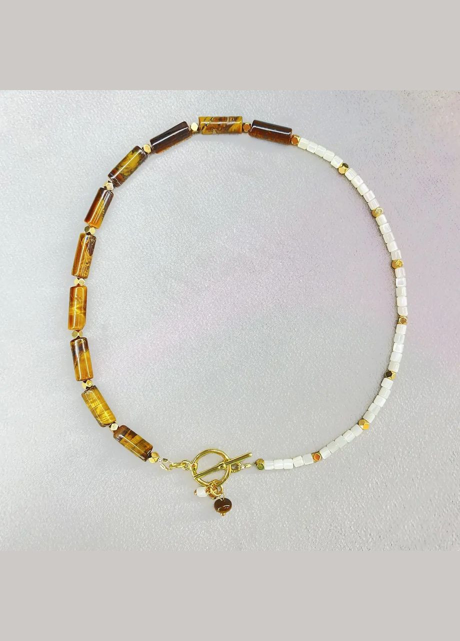 Чокер натуральний Тигрове око+Перламутр, гіпоалерген.фур-ра колір золото d-3-6мм L-40см No Brand тигрове око, гематит, перламутр латунь золото (303140317)