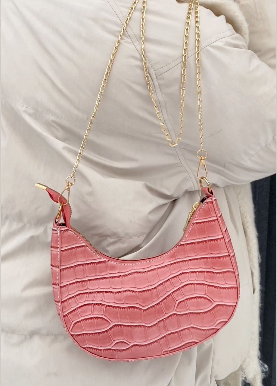 Женская маленькая сумка рептилия багет с золотой цепочкой розовая No Brand (289199488)