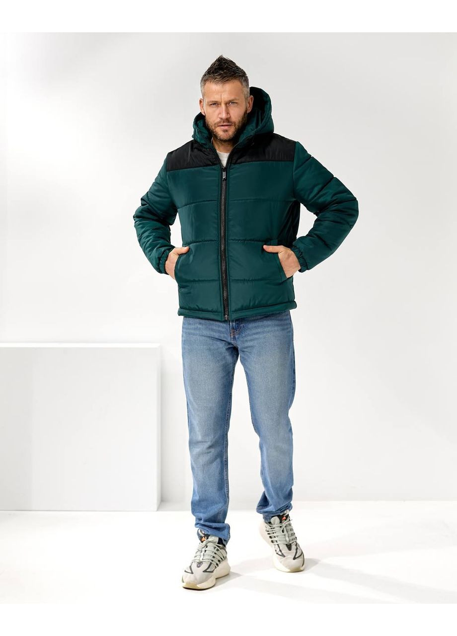 Изумрудная мужская зимняя куртка с капюшоном и синтепоном — замеры в описании Vione