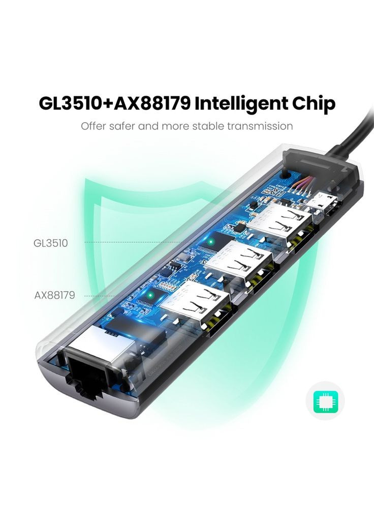 Докстанция USB A 3.0 --> USB 3.0x3/RJ45/Micro USB CM266 Серая Ugreen (315761309)