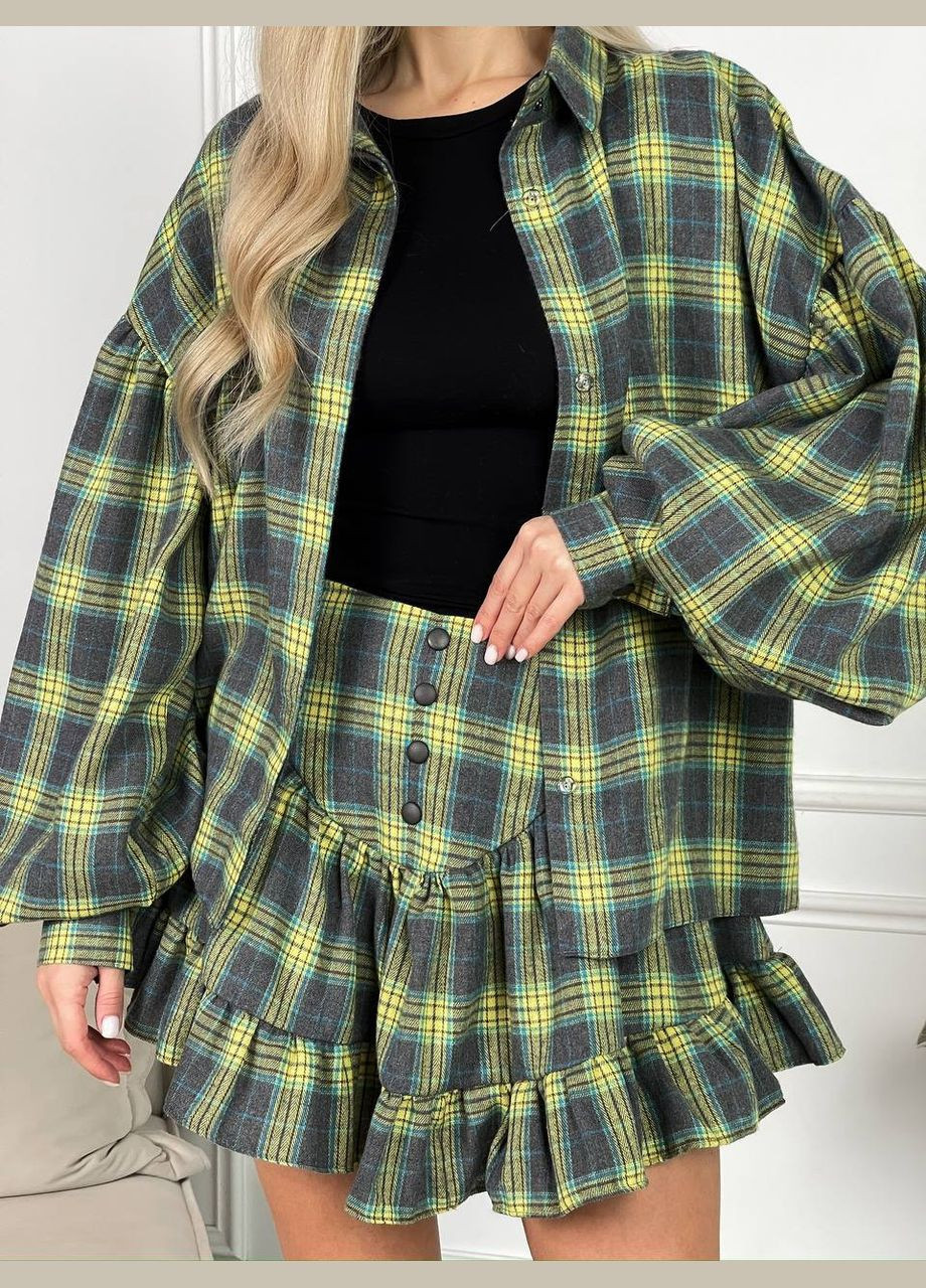 Женский клетчатый костюм: рубашка и короткая юбка мини в клетку No Brand (319155547)