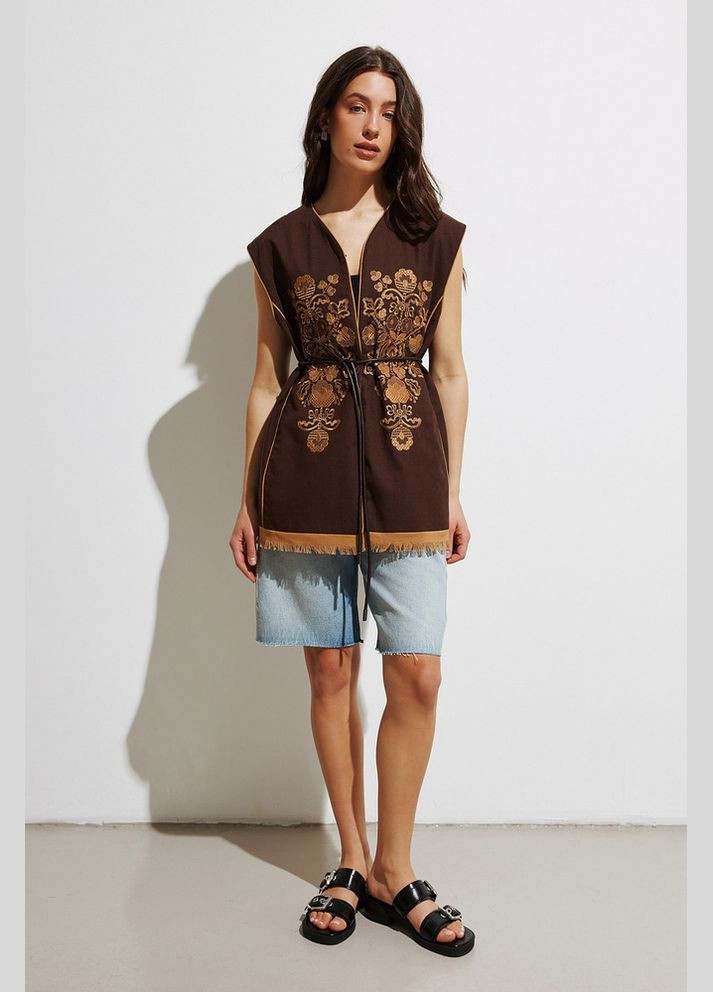 Женская камизелька с вышивкой коричневая Дерево Жизни MKRM4274-3 Modna KAZKA (336933999)