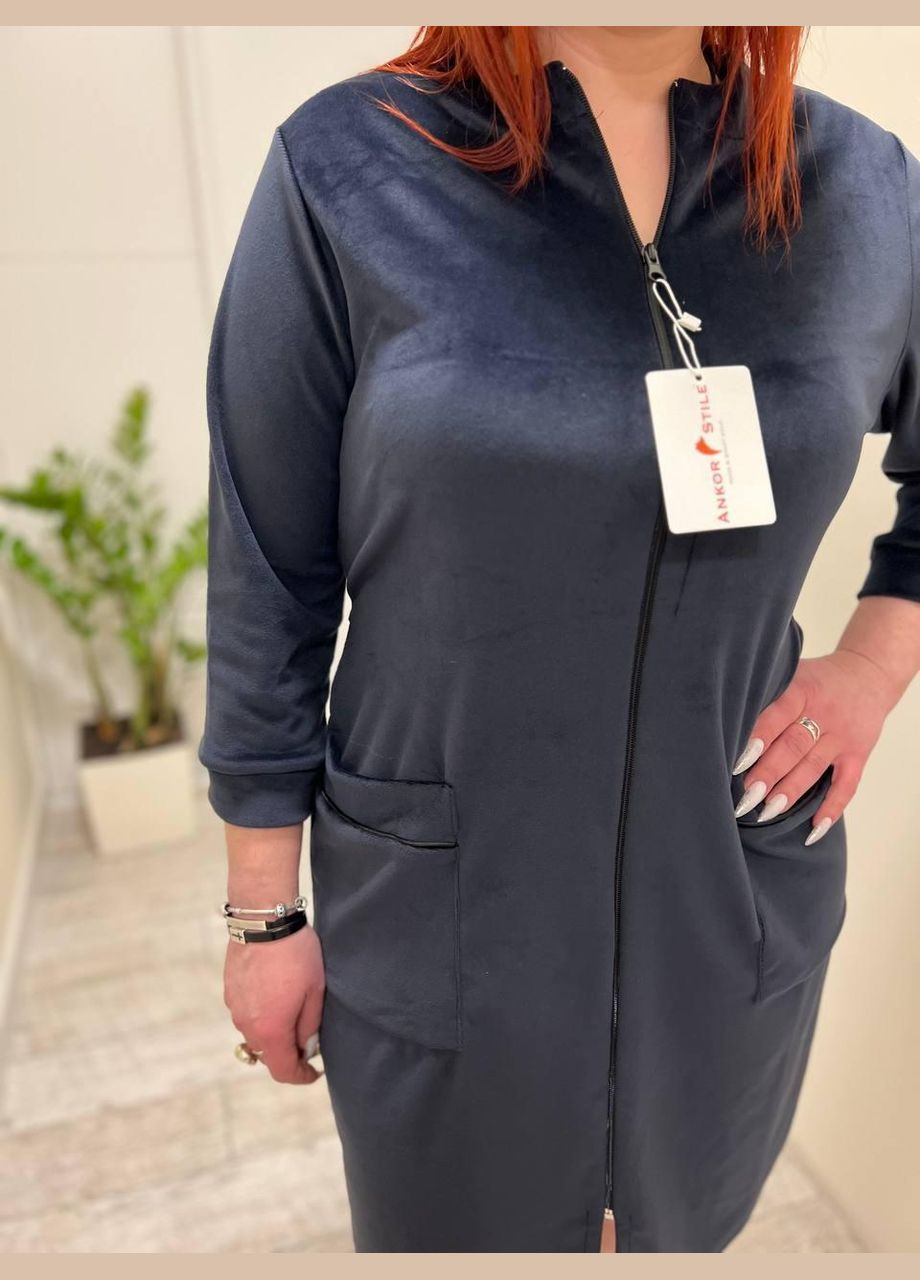 Халат велюровий домашній для жінок на змійці Синій (П4К-batal-velur-003-05) No Brand (306634017)