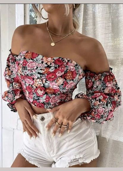 Топ открытые плечи цветочный принт 513 No Brand (350886136)