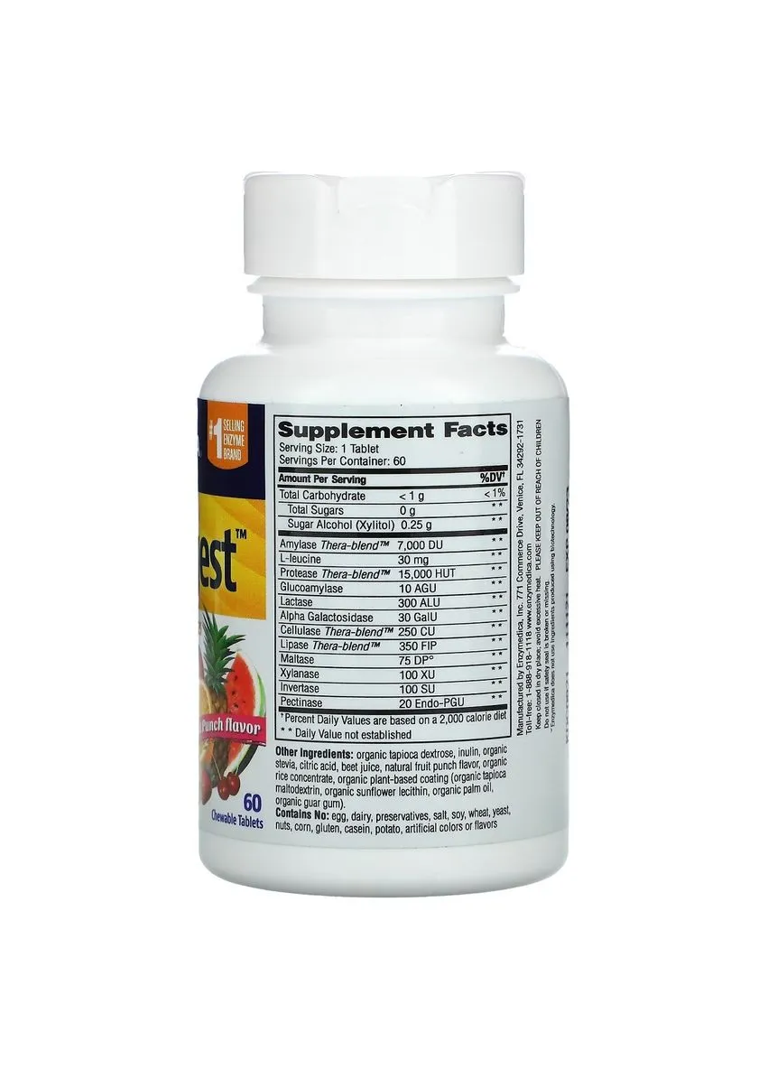 Ферменты пищеварительные для детей, вкус фруктов, Kids Digest, Chewable Digestive Enzymes,, 60 жевательных таблеток Enzymedica (369741302)