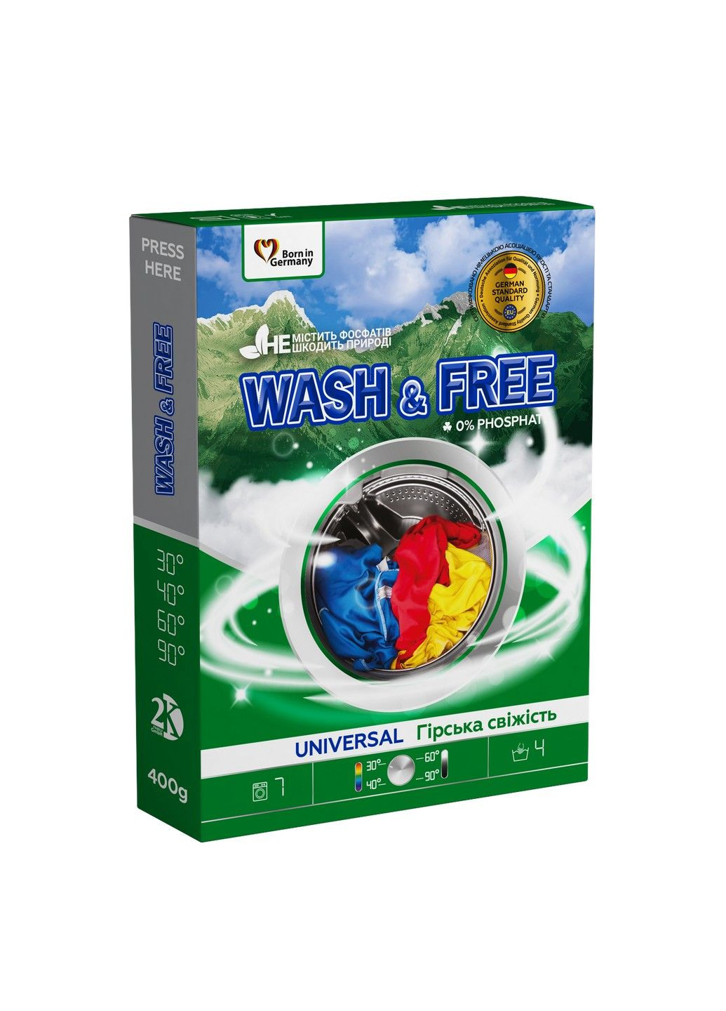 Порошок для прання універсальний "Гірська свіжість", 400 г WASH & FREE (282843910)