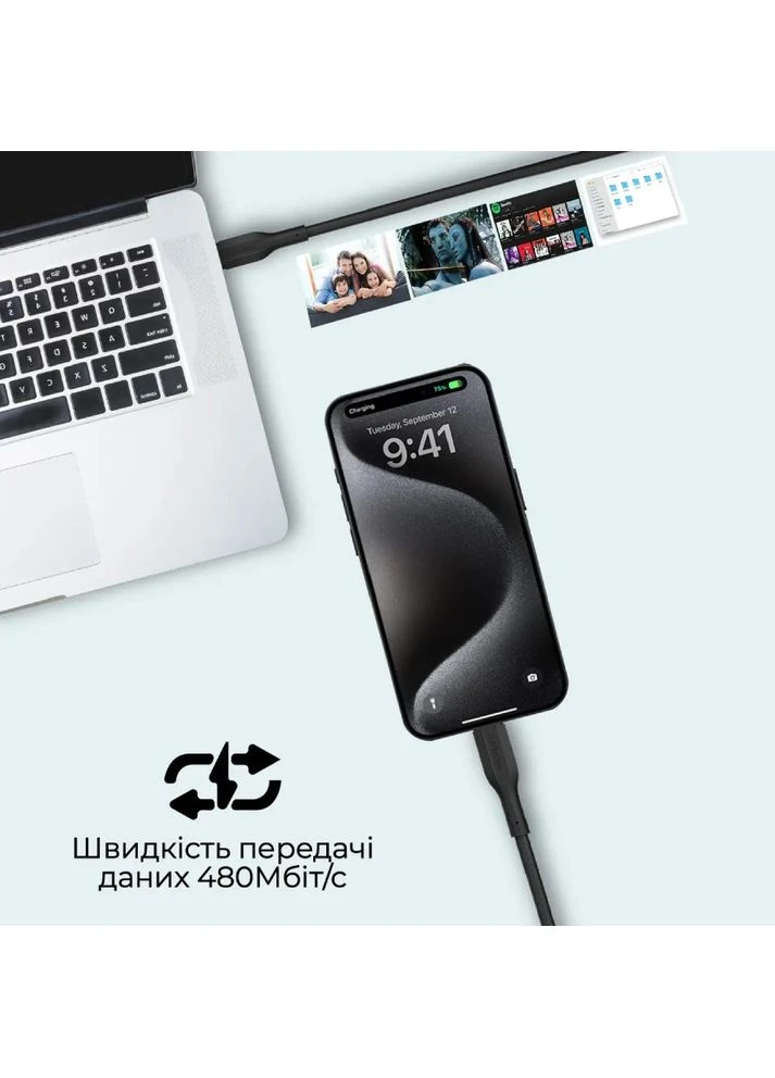 Комплект кабелів USB Type-C - USB Type-C 60W Power Delivery 0.3 м/1.2 м/2 м Black (cablekit-cc black) Promate (323127569)
