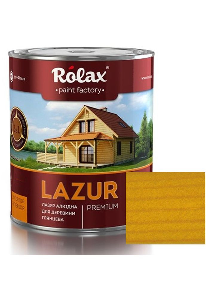 Лазур для деревини LAZUR Premium алкідна глянцева № 101 жовта 0.75 л Rolax (360882138)