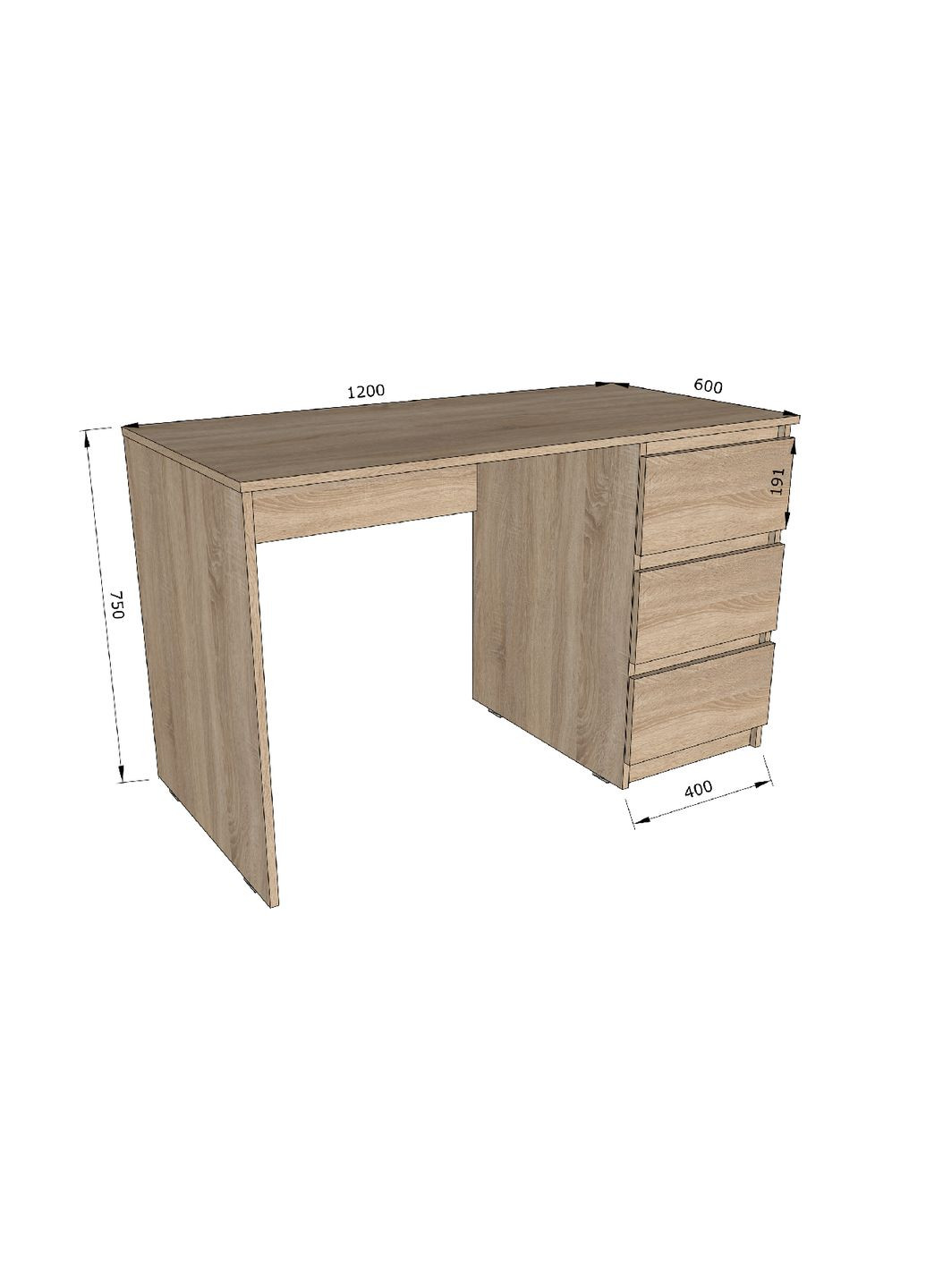 Комп'ютерний стіл, письмовий стіл з 3-ма шухлядами T-224 від MORELI (335424510)