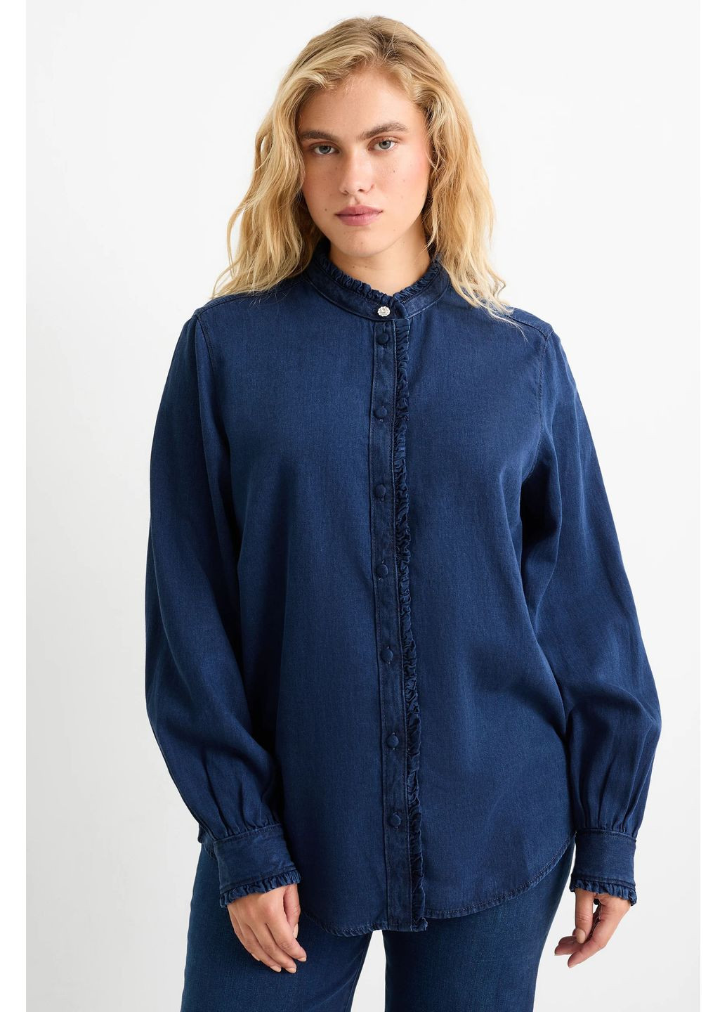 Синяя кэжуал рубашка однотонная C&A