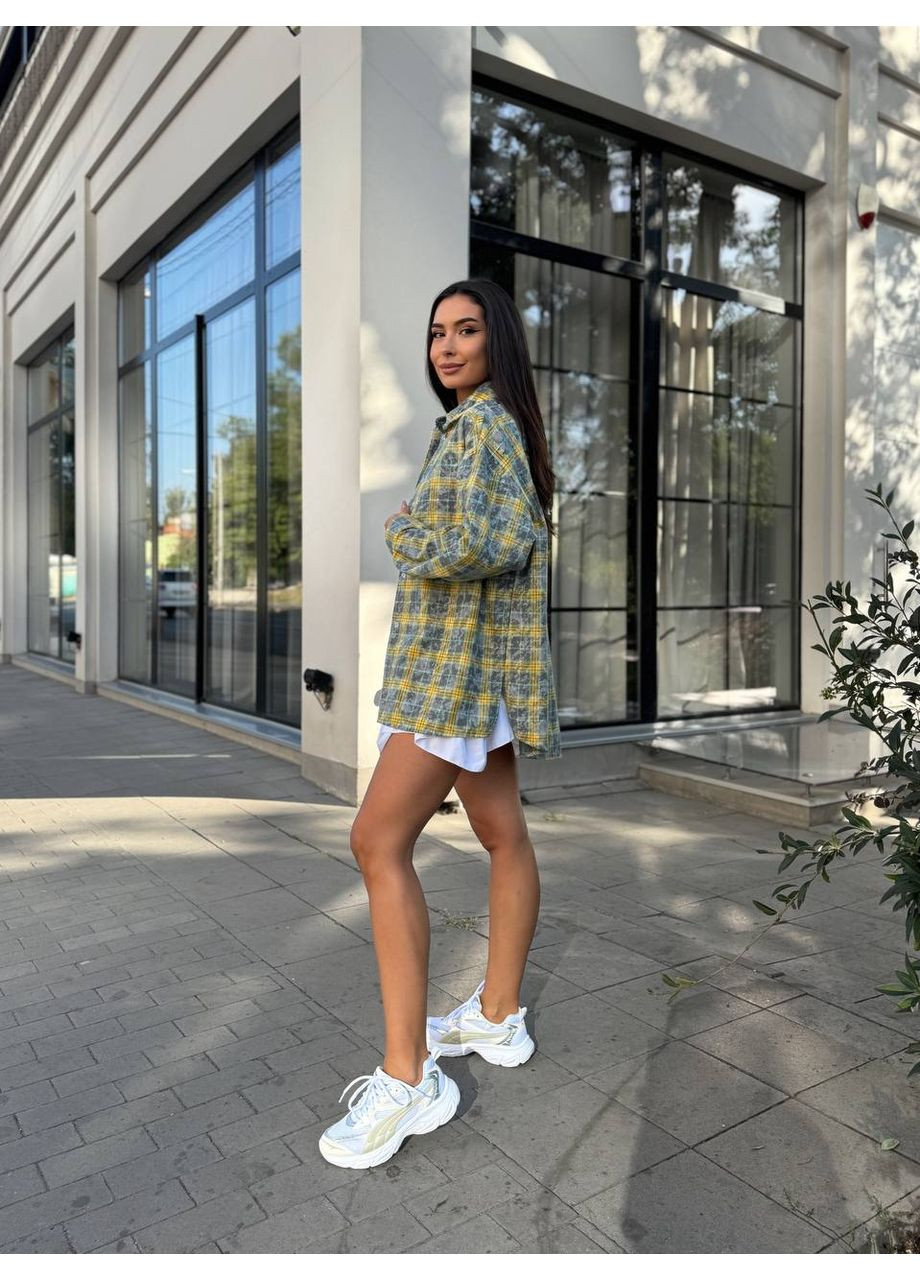 Желтая кэжуал рубашка в клетку MonCher с длинным рукавом