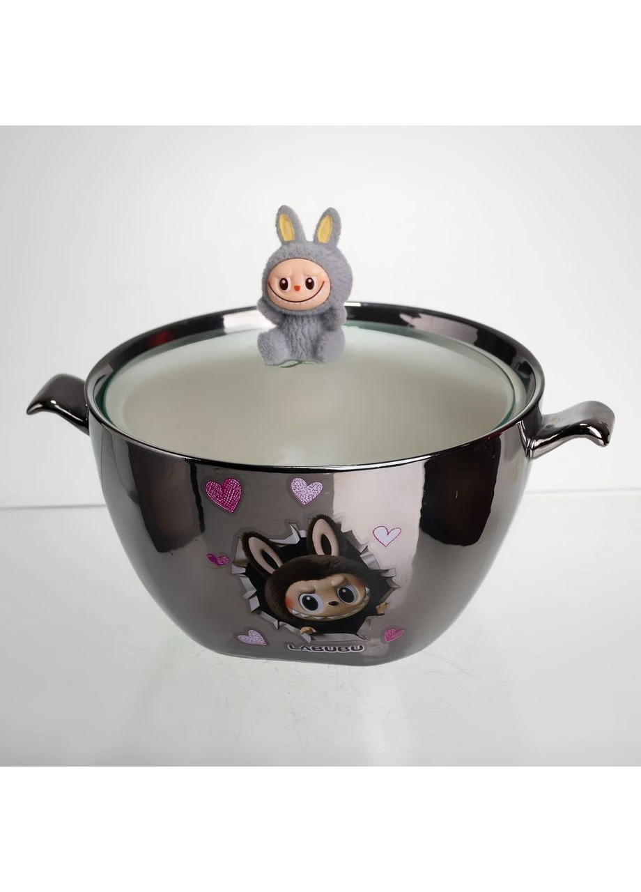 Бульйонниця порцелянова Labubu з кришкою та ручками 800 (мл) Ø15 (см) дитяча тарілка для супу та локшини з сірим FM-34A Yiwu (377035852)