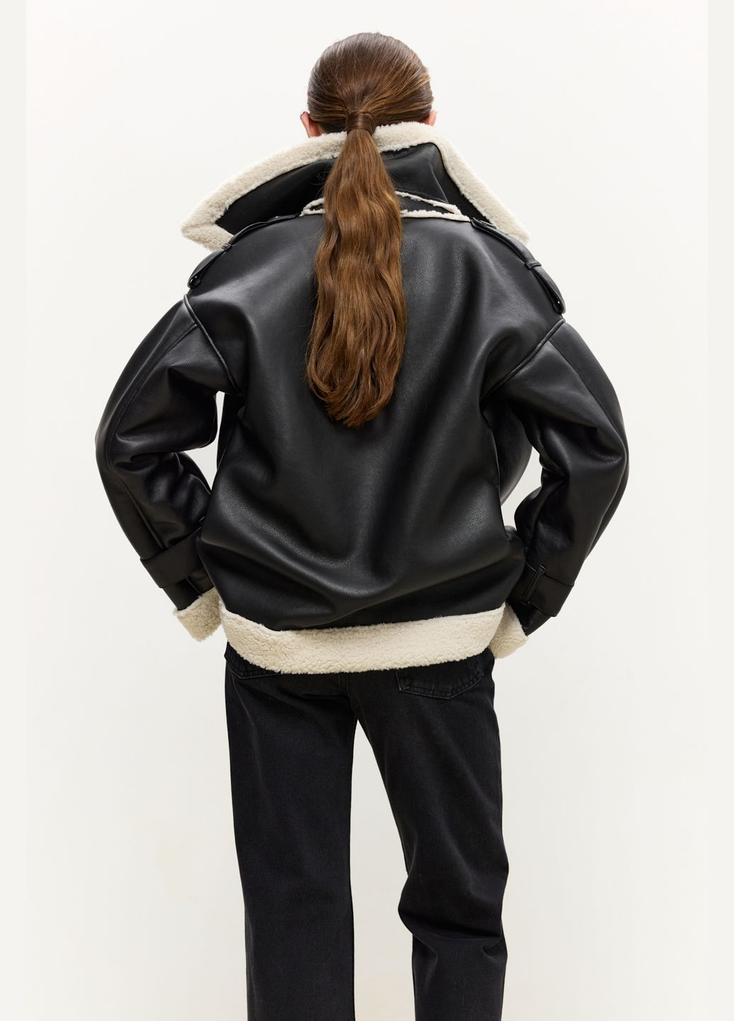 Дубленка с экокожи Черно-молочный 782 Papaya (317469996)