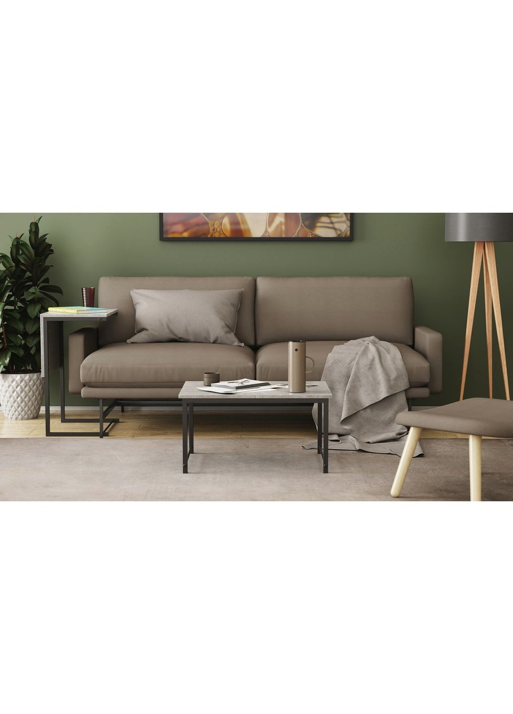 Стіл журнальний приставний Террі Комбо 345x662x440 метал ДСП Бетон 16 мм (FRD-105142) Ferrum-decor (365445258)