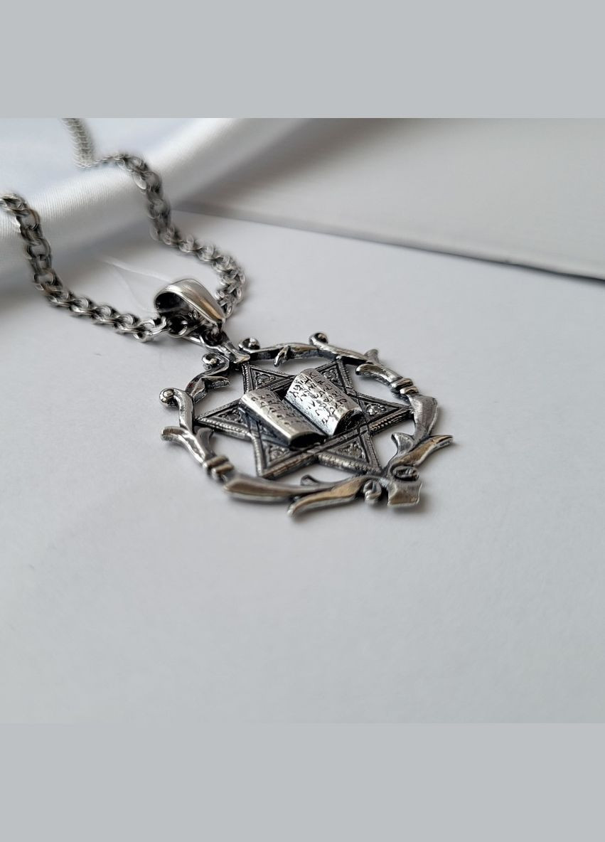 Срібна підвіска оберіг амулет Тора та Зірка Давида у каменях срібло 925 проби Чорнене (АРТ.38084ч) 3.80г No Brand (306743355)